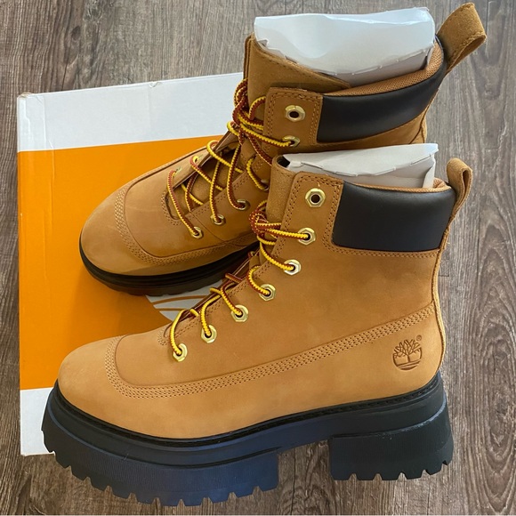 Timberland Boots Women Size 9.5 Timberland Sky Wheat Tan 6in Lace Up Platform - Picture 4 of 8